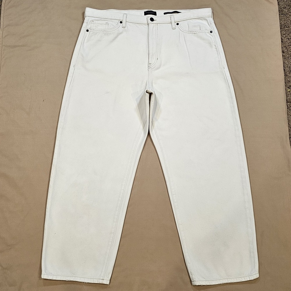 Banana Republic High Rise Barrel Fit Cream‎ Denim Jeans Womens 34 Stretch